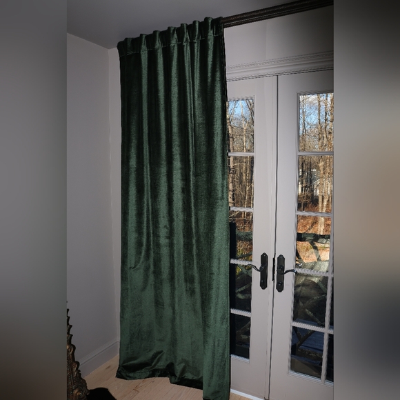 CB2 48"x96" Green Cotton Viscose Velvet Blackout Curtains, x4 Panels (2 sets) - Picture 7 of 13